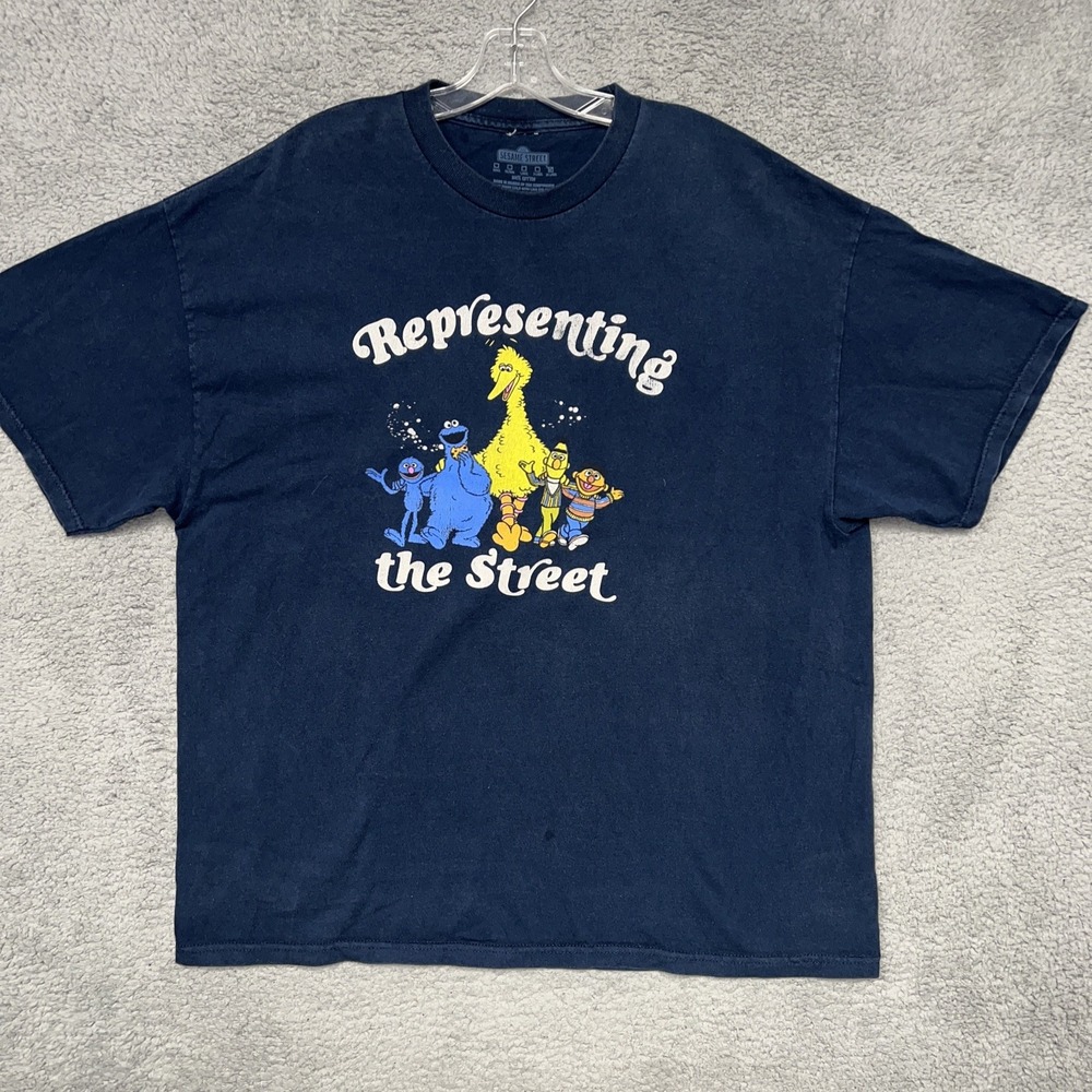 VTG‎ Sesame Street Representing The Street T Shirt Men 2XL XXL Blue Cartoon Tee